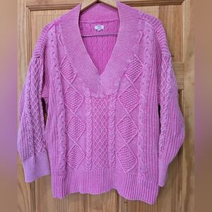 Aerie Deep V Neck Cable Knit Sweater, Size L
